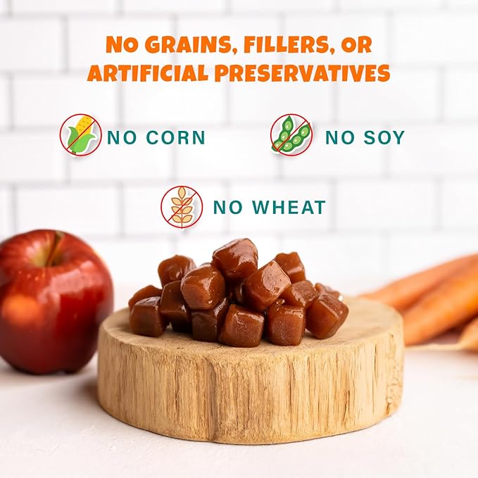 PETIPET Apples+Carrots Plant-Based Fruit Dog Treats - Carrot and Apple Soft & Chewy - Healthy Vegetarian, Vegan Dog Treats with Organic Ingredients - Low-Protein, Hypoallergenic, Gluten-Free