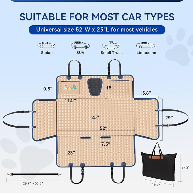 Hard Bottom Car Seat Cover for Dogs, 2025 Upgraded Leather Back Seat Extender Waterproof Dog Car Seat Cover for Back Seat, Non-slip Dog Car Hammock Backseat Pet Cover for Dogs in Car, Support 400LBs