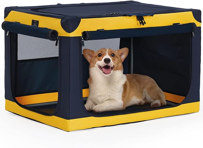 A 4 Pet Soft Dog Crate 30 Inch Small Portable Collapsible Pet Travel Kennel, 3-Door Lockable Zippers & Reinforced Steel Frame, Easy Setup, Mesh Panels — Ideal for SUV, Car, Camping & Home Use