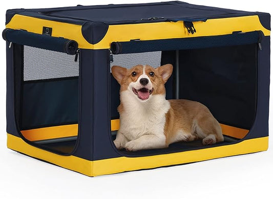 A 4 Pet Soft Dog Crate 30 Inch Small Portable Collapsible Pet Travel Kennel, 3-Door Lockable Zippers & Reinforced Steel Frame, Easy Setup, Mesh Panels — Ideal for SUV, Car, Camping & Home Use