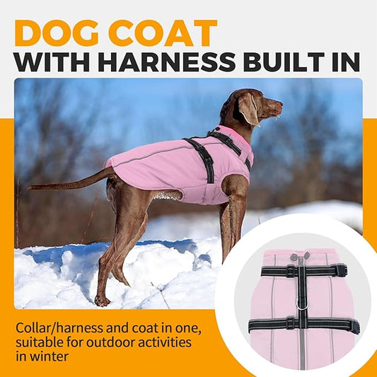 Lelepet Waterproof Dog Jacket with Harness Built in Warm Dog Winter Coat, Reflective Fleece Jacket, Windproof Dogs Coats for Small Dogs, Thermal Pet Snowsuit for Cold Weather, Maltese, Pink, XS
