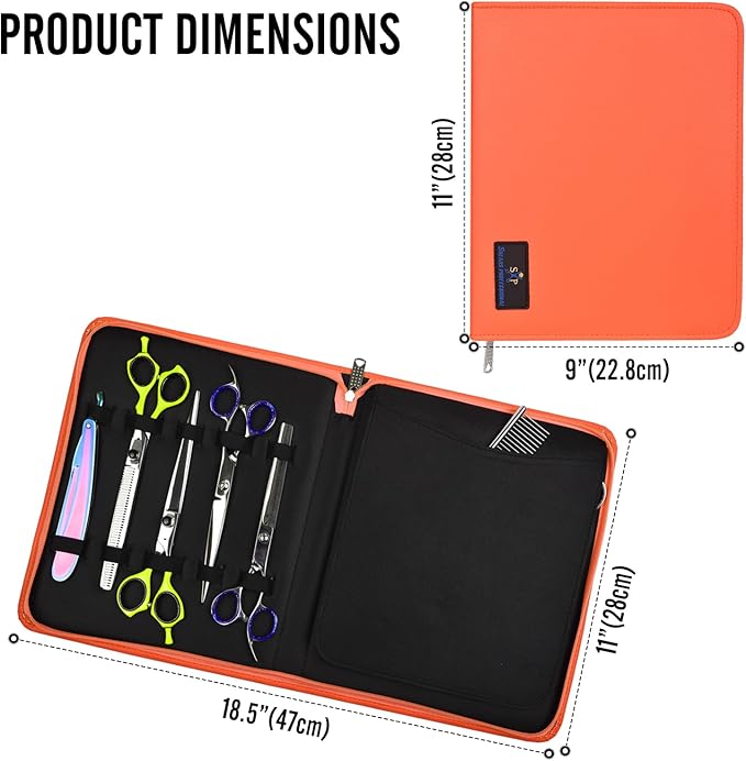 Leather Shears Case, Scissor Case, Shear Holder Holds 10 Grooming or Beauty Shears (Orange)