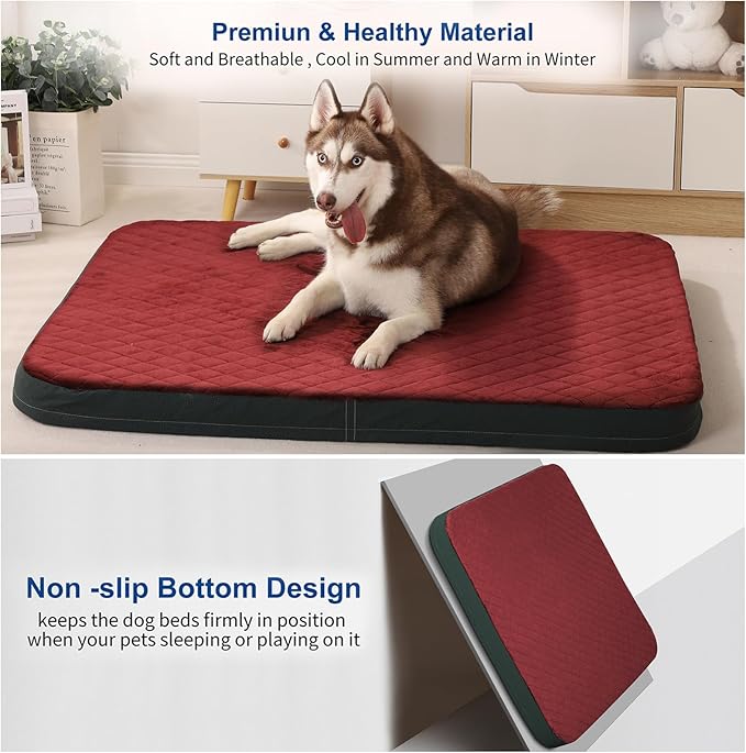 JoicyCo Large Dog Bed, Orthopedic Foam Big Dog Bed Mattress, 40 Inches Joint Relief Pet Sleeping Beds, Non Slip Bottom with Removable Washable Cover, Wine Red