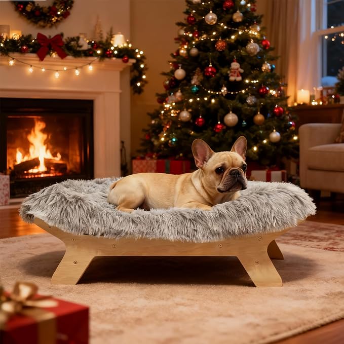 Elevated Dog Bed Frame and Mattress with Washable Cover Small Sized,Natural S Up to 40lbs