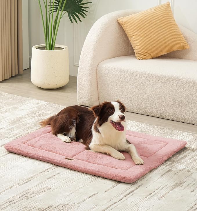 Made4Pets Dog Crate Pad Bed for Large Dogs, Washable & Reversible, Anti-Slip Kennel Mat for Cozy Sleeping, Soft Fluffy Dog Bed for Indoor & Outdoor Use, 36"x27", Pink