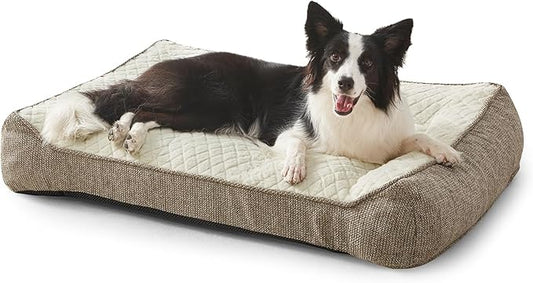 JOEJOY XL Orthopedic Dog Beds Large Sized Dog, Extra Thick Supportive Big Dogs Couch Bed with Sides and Waterproof Lining, Ultra Soft Pet Bed Sofa for Large Dogs, Beige, 38''x28''