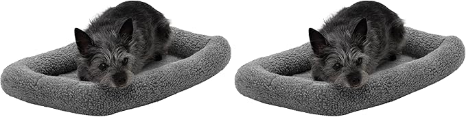 Furhaven Dog Bed for Extra Small Dogs & Indoor Cats, 100% Washable, Sized to Fit Crates - Sherpa Fleece Bolster Crate Pad - Gray, Extra Small (Pack of 2)