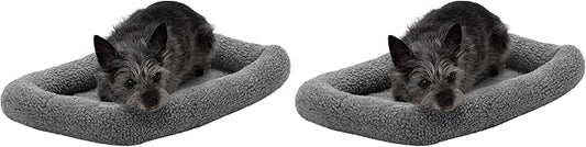 Furhaven Dog Bed for Extra Small Dogs & Indoor Cats, 100% Washable, Sized to Fit Crates - Sherpa Fleece Bolster Crate Pad - Gray, Extra Small (Pack of 2)