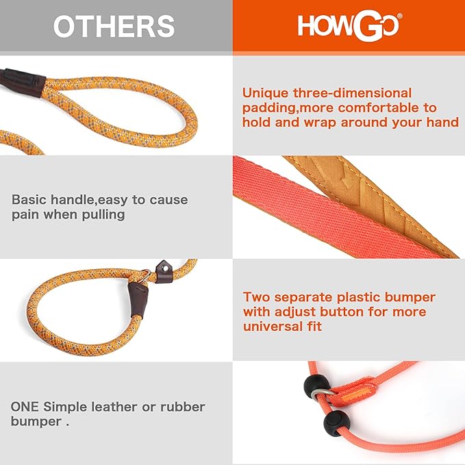 Howgo Dog Slip Lead Dog Leash, Training Lead, No-Pull Slip Leash and Collar, Heavy Duty & Durable Nylon, Padded Handle, for All Breeds (MintGreen, 3.6FT)