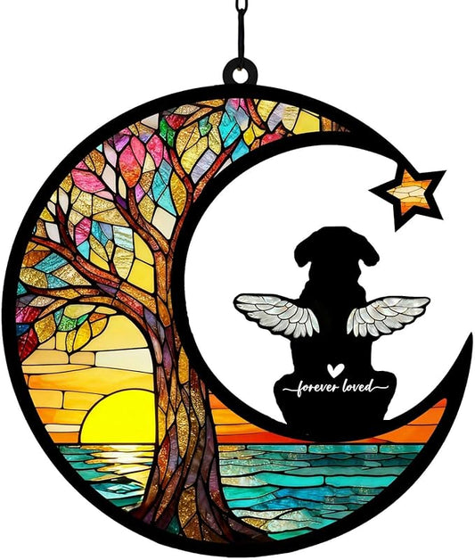 Personalized Loss of Dog Sympathy Gift, Custom Dog Memorial Suncatcher, Dog Memorial Gift, Loss of Dog Gift, Pet Remembrance Gift, 5.2" (Tree & Sea)