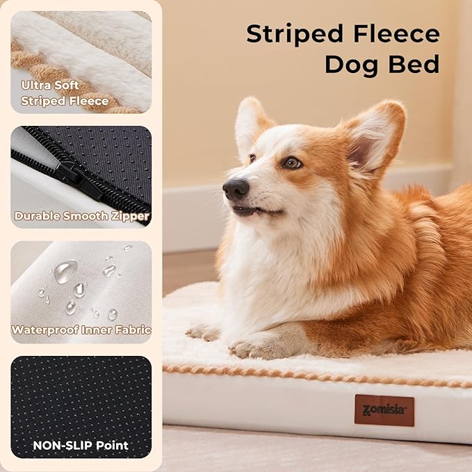 Dog Crate Bed for Medium Size Dog - Waterproof Puppy Bed for 30 Inch Kennel with Removable Washable Corduroy Cover, Orthopedic Support with Egg Crate Foam Filling, Grey