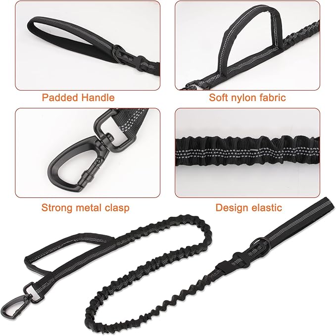 KCUCOP Heavy Duty Tactical Dog Collar and Leash Set, Military Training Nylon Reflective Collar with Handle Metal Buckle for Medium Large Dogs, Black, M (1 Patch Included)