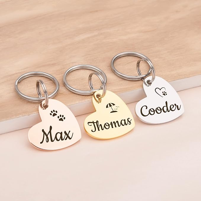 Anavia Small Size Dog Cat ID Tags, Small/XS Personalized Color Plated Stainless Steel Puppy Kitten Name Tags, Customized Engraved Nameplate Pet Collar Tag (Purple, Heart)
