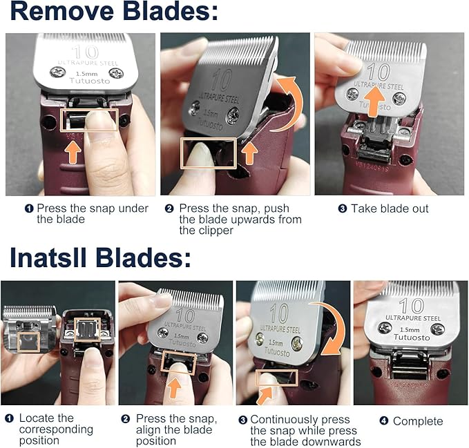 Clipper Blades Pet Grooming Clipper Replacement Blades Detachable Blade Compatible with andis/wahl/Oster Dog Clippers (10#&5FC)
