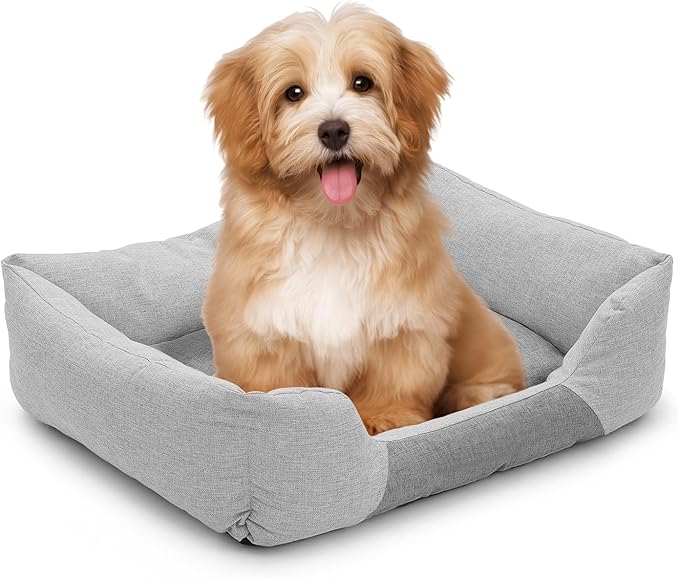 Athena Collection Dog Bed Medium Size Dog, 27 Inches Washable Dog Bed for Medium Cats Pets, Cozy Soft Warming Fabric with Nonskid Bottom, Grey