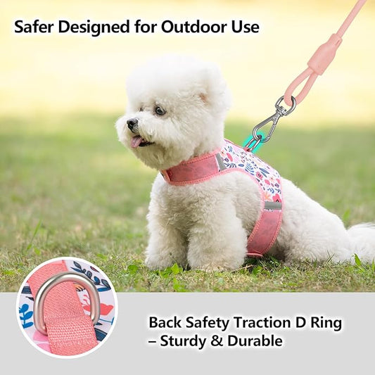 Dog Harness for Small Sized Dog,Hook-and-Loop Easy On/Off, Reflective Adjustable Soft Mesh Vest for Puppy (Pink Floral Print,XXXS)