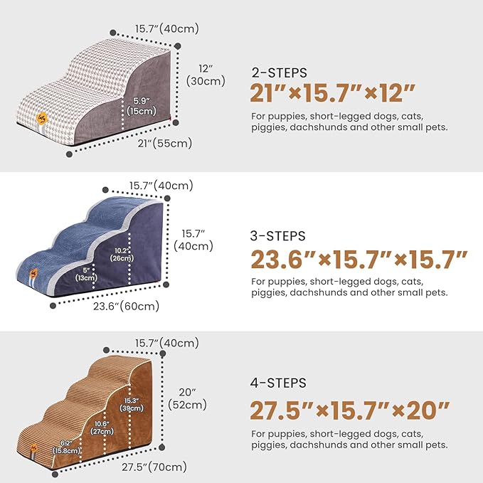 Laifug Curved Dog Stairs for Small Dogs, 4-Step Pet Stairs for High Beds and Couch, Non-Slip Balanced Dog Indoor Step with High Density Foam, Houndstooth Double Layer Dog Staircase
