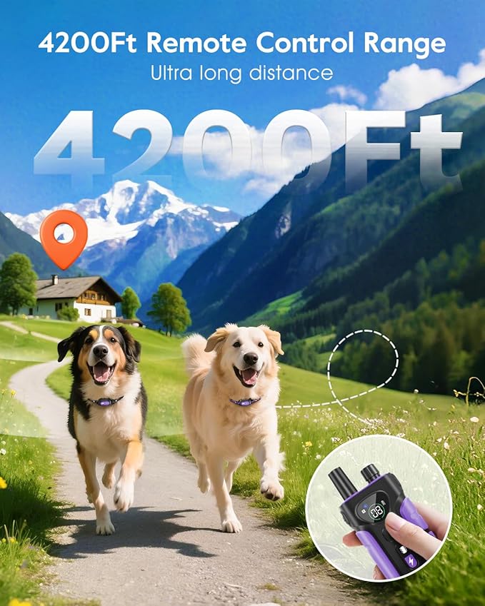 SLOPEHILL Dog Shock Collar,4200FT Dog Training Collar with Remote,IPX8 Waterproof E-Collar with Beep,Vibration,Shock,Flashing Light,No Shock Model,Electric Shock Collar for Dogs,Purple 2PCS