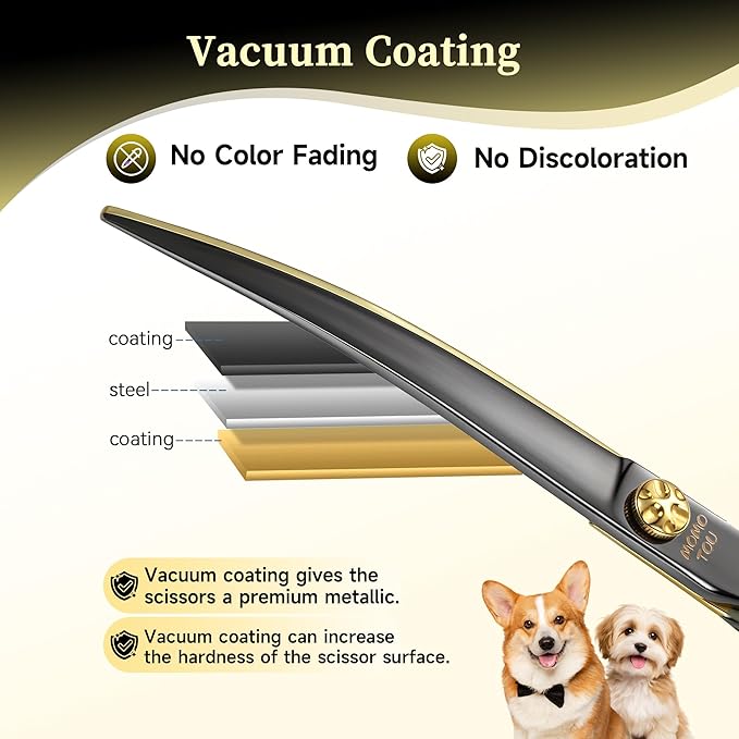 7.5'' Curved Dog Grooming Scissors CNC 440C Blades Sharp and Durable Black and Gold Dog Shears Smooth Cutting Easy to Use for Professional Groomer