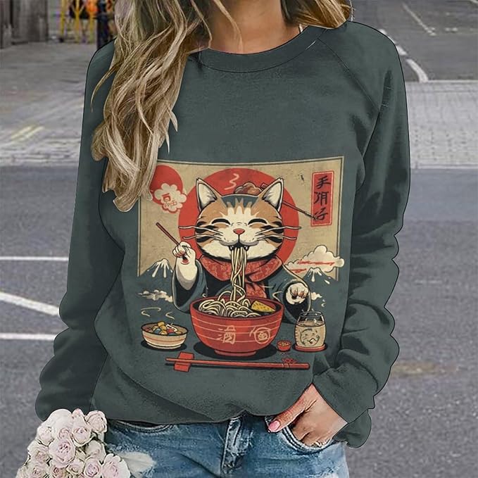 Womens Ugly Christmas Sweatshirt Funny Cat Dog Printed Xmas Pullover Shirts Crewneck Long Sleeve Graphic Hoodies