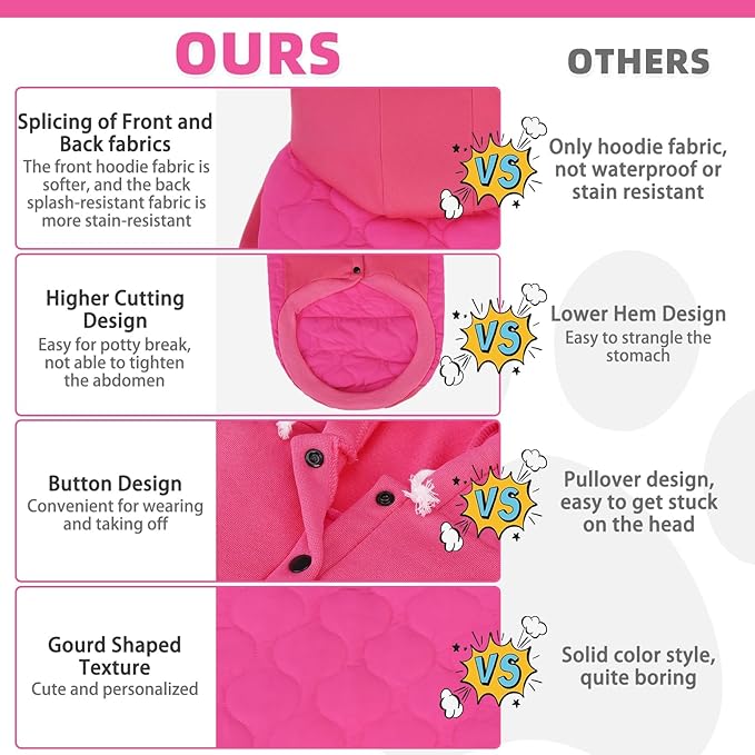 KOOLTAIL Warm Dog Winter Coat for Small Dogs, Waterproof Puppy Jacket with Leash Hole, Cold Weather Pet Vest for Winter, Soft Pet Hoodie Sweater Sweatshirt Clothes for Puppy Cats Girls Boys Rose Red S
