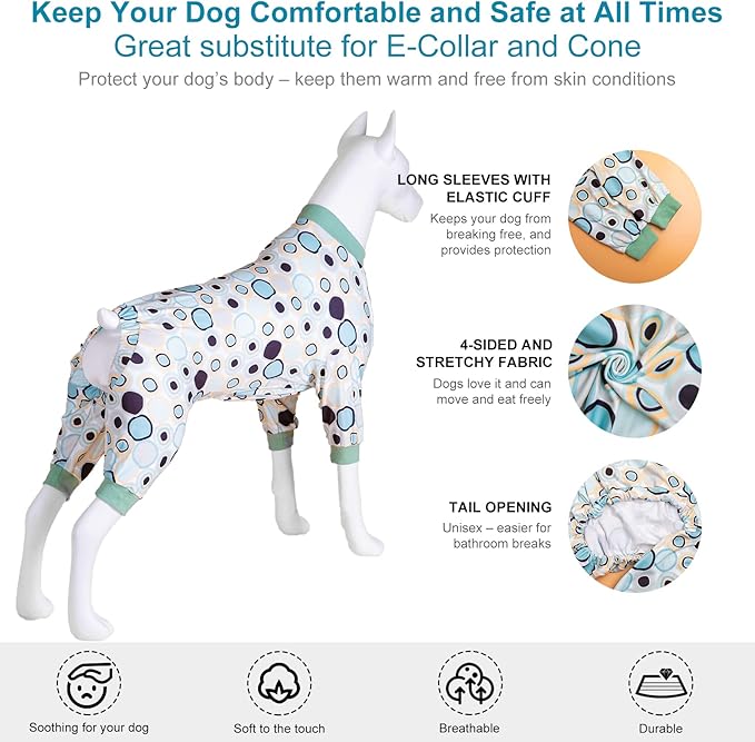 LovinPet Large Dog Pjs - Anti Licking & Anxiety Calming Dog Clothes, All Season Lightweight Stretchy Fit, Bullseye Melon Print, Pet Pajamas for Dogs, Pitbull Clothes, Grey 2XL