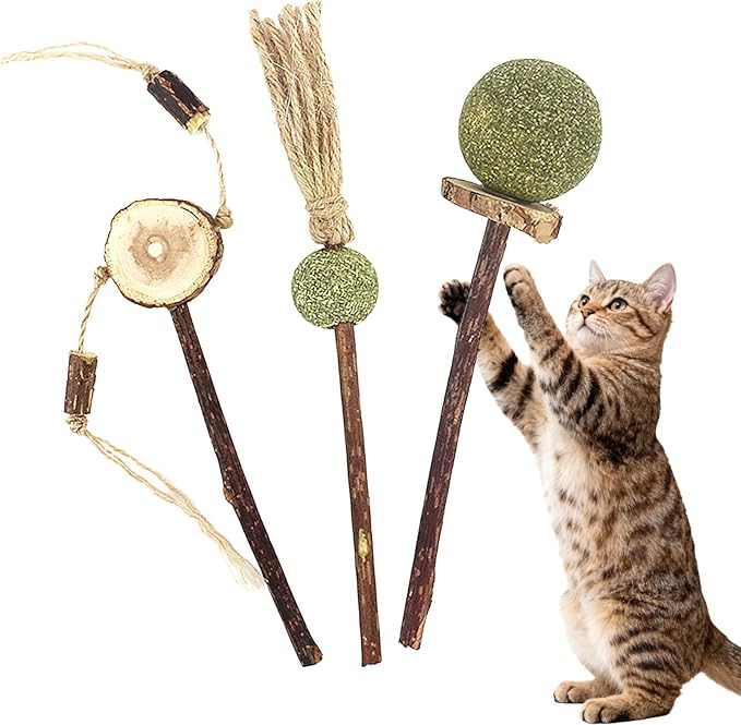 Bigpomelos 3 PCS Natural Catnip Cat Toys Set - Cat Nip Chew Toy with Silver Vine & Sisal Rope for Kitten Teething, Dental Care, Anxiety Relief - Durable Cat Toy for Indoor Cats, Kittens to Adults