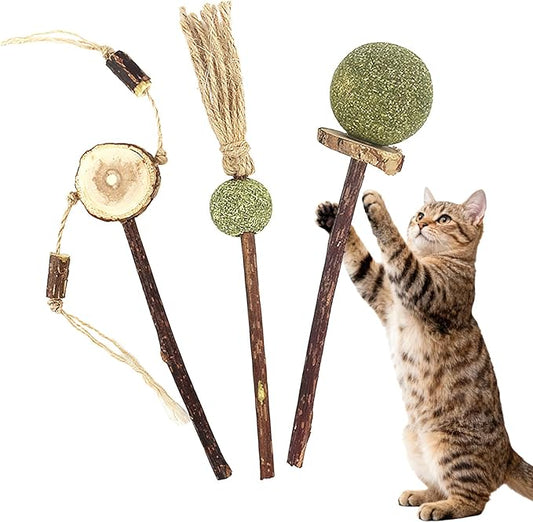 Bigpomelos 3 PCS Natural Catnip Cat Toys Set - Cat Nip Chew Toy with Silver Vine & Sisal Rope for Kitten Teething, Dental Care, Anxiety Relief - Durable Cat Toy for Indoor Cats, Kittens to Adults
