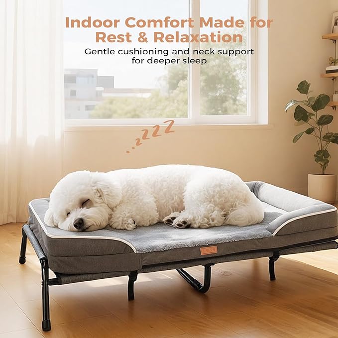 Lekereise Elevated Dog Bed with Waterproof Orthopedic Pet Beds, Removable Dogs Couch Bed for Indoor Outdoor, 2-in-1 Design, Suitable for Small Dog 32x25 Inch, Load 40lb, Grey