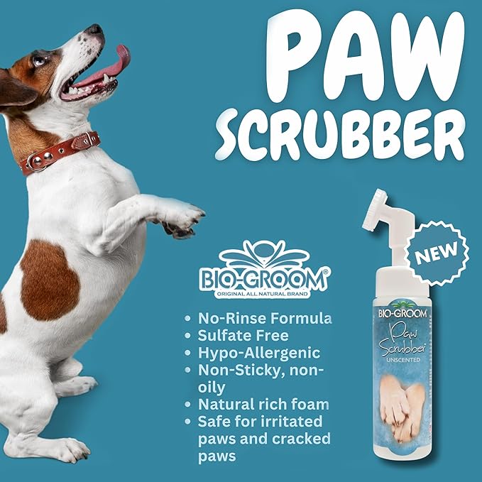 Bio-Groom Paw Wash & Scrubber Brush - No Rinse Dog & Pet Paw Cleaner, Safe for Cats & Dogs, Gently Cleans Dry & Sensitive Feet, Waterless Application, Natural Rich Foam, Made in USA - 8 fl oz, 2 Pack