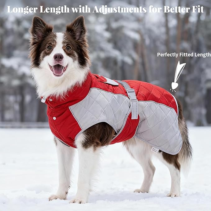 Dog Coat Dogs Jacket Waterproof Reflective Adjustable Dog-Winter Coats for Small/Medium/Large Dogs Dachshund Coat-(Red, XXX-Large)