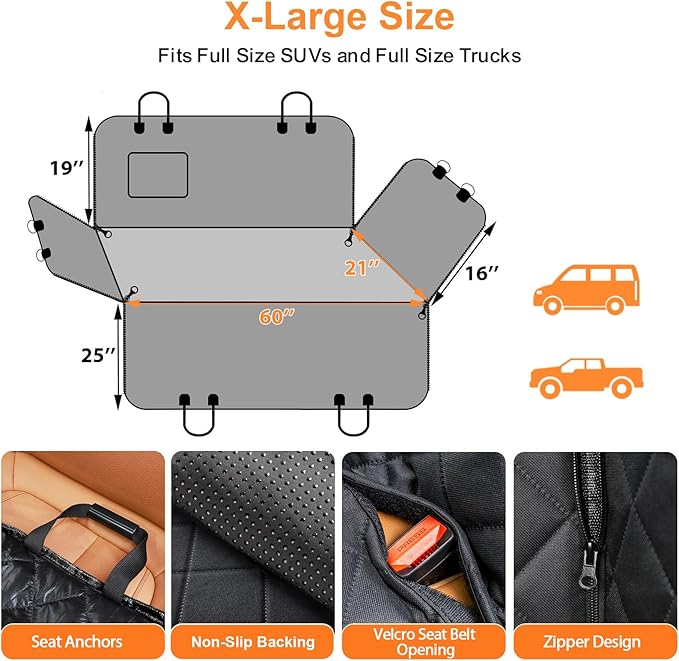 URPOWER Dog Car Seat Cover for Pets 100% Waterproof Hammock 600D Heavy Duty Scratch Proof Nonslip Durable Soft Back Seat Covers for Cars Trucks and SUVs