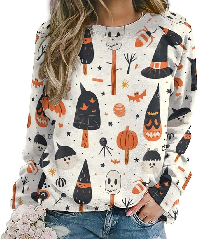 Womens novelty funny cat printed crewneck sweatshirt casual loose long sleeve graphic pullover sweatshirts tops