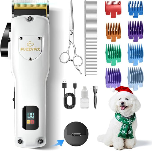 Dog Clippers for Grooming for Thick Heavy Coats, Professional Low Noise Pet Grooming Clippers Supplies Kit Rechargeable Stainless Steel Hair Trimmer with Ceramic Blade for Dogs Cats Animals
