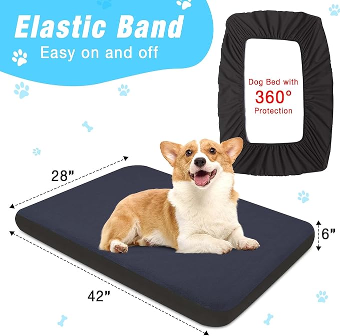 Dog Bed Covers Replacement Washable 100% Waterproof Dog Bed Sheets, Soft & Noiseless Pet Bed Cover, 2 Pack, 42" x 28" Blue