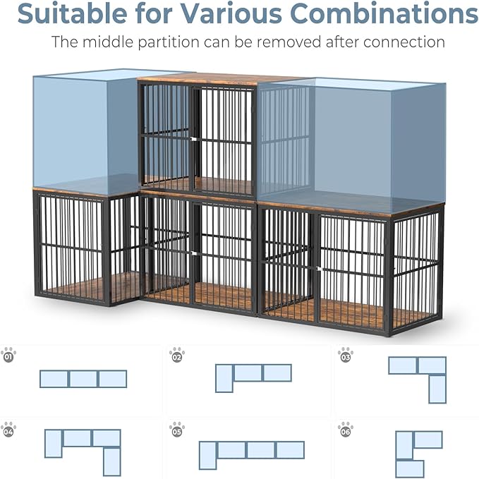 Lyromix 86.62''Dog Crate Furniture Large Breed TV Stand with Double Rooms,Wooden Dog Kennel Dog Crate End Table with Removable Divider for Large Medium Dogs, Can Use Separately, Brown