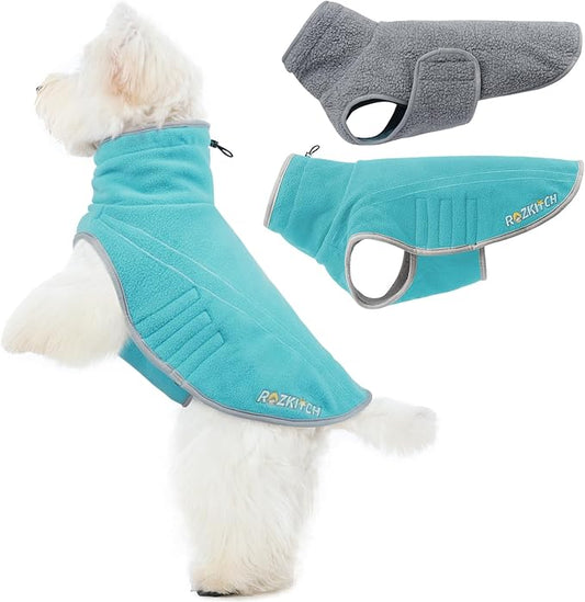 ROZKITCH Dog Clothes Boy Girl Medium, Double-Sided Plush Sweatshirt, Winter Coat Walks in Cold or Wet Weather for Small Breeds Bluegreen M