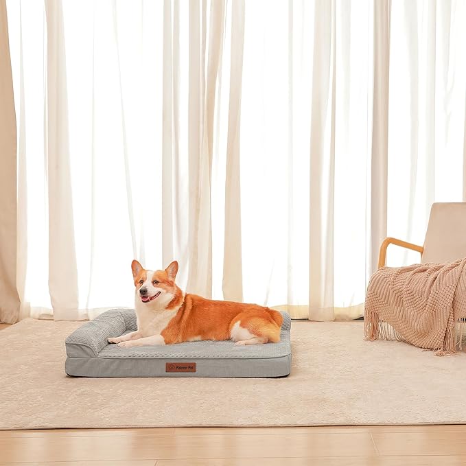 Orthopedic Dog Beds Large Sized Dog, 41x27x6 Inches Memory Foam Pet Bed for Large Dogs, Washable Removable Cover, Nonskid Bottom, Waterproof, Light Grey