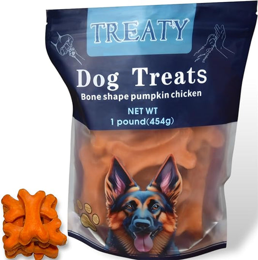 Treaty Healthy Pumpkin Puree Chicken Dog Treats Baked Bone Shape All Natural Grain Free Human Grade Ingredients 16oz