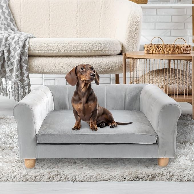 CRITTER SITTERS 33” Faux Suede Ped Bed in Grey, Durable Washable Sofa Couch for Small & Medium Cats & Dogs, Must Have Accessory for Yorkies, Shih Tzus & Frenchies, Kitten & Puppy Essential Furniture