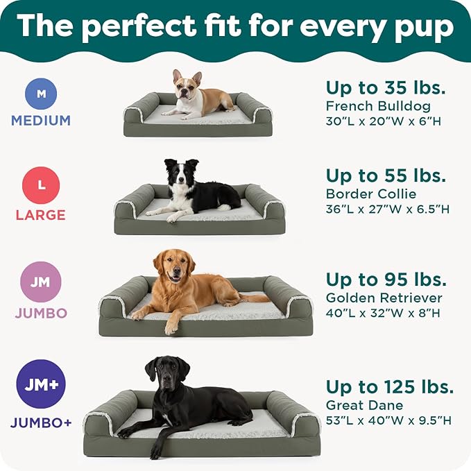 FurHaven Orthopedic Dog Bed for Large Dogs, Sofa-Style with Cooling Gel topper with orthopedic memory foam base for Joint Support, Removable Washable Cover, Jumbo/XL, Plush & Suede, Gray