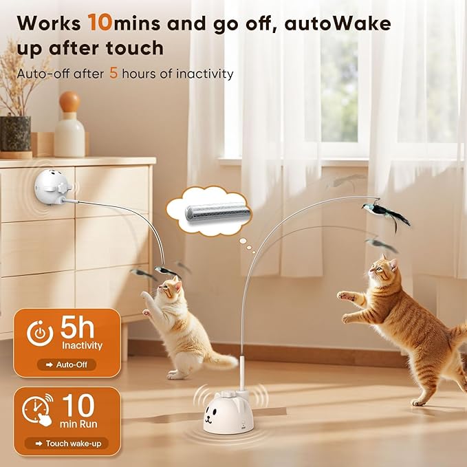 CATPICK Interactive Cat Toys for Indoor Cats - Automatic Flying Bird Feather Toy, USB Rechargeable Electric Cat Teaser with Strong Suction Base, Smart Motion Self-Play Toy for Bored Cats(Yellow)