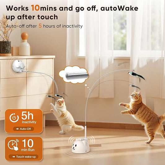 CATPICK Interactive Cat Toys for Indoor Cats - Automatic Flying Bird Feather Toy, USB Rechargeable Electric Cat Teaser with Strong Suction Base, Smart Motion Self-Play Toy for Bored Cats(Yellow)