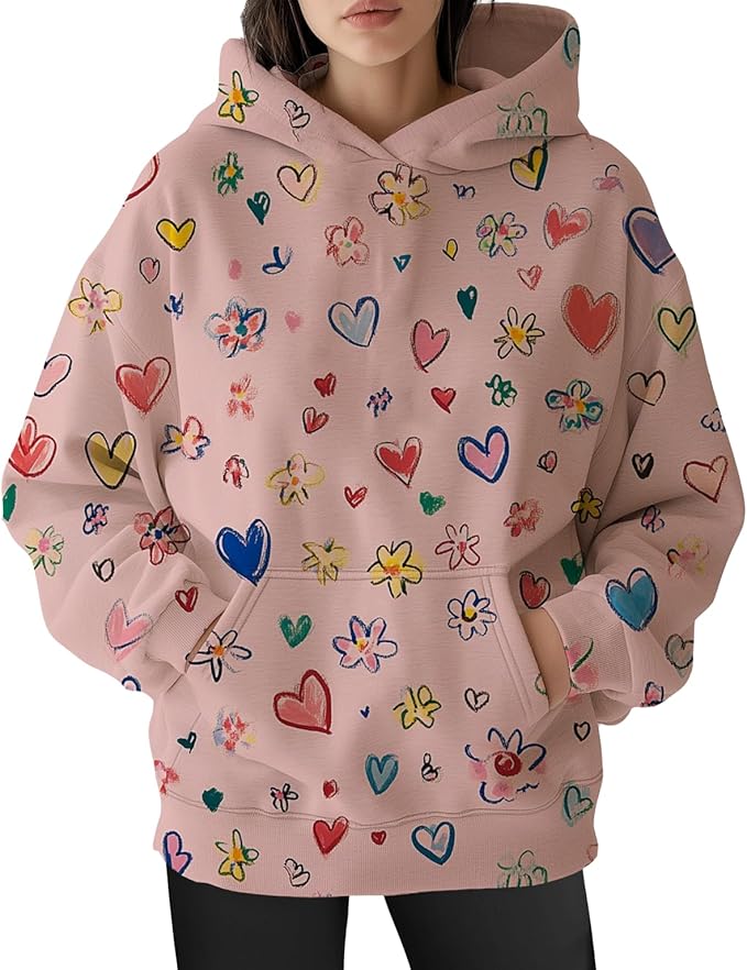 Womens Cat Print Hoodies Trendy Funny Cat Graphic Long Sleeve Sweatshirt Y2k Streetwear Hooded Pullover Tops
