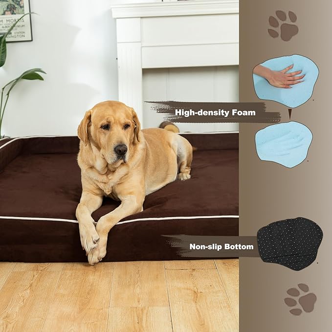 Orthopedic Foam Dog Beds for XL Dogs Up to 130 lbs, XL Dog Couch with Bolster, Washable Pet Bed Sofa with Removable All-Over Water-Resistant Cover & Non-Slip Bottom(X-Large, Chocolate)