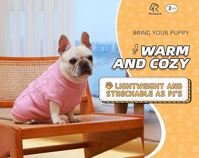 2 Pack Dog Sweaters for Small Dogs - Puppy Medium Warm Clothes in Winter, Turtleneck Pullover Design for Boy Girl Pet, Doggie, Cat, Kitten Chihuahua Bulldog Pug Beagles (M, Pink, Beige)