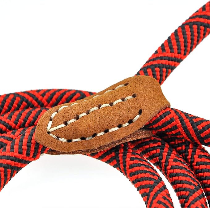 Mile High Life | Mountain Climbing Dog Rope Leash with Heavy Duty Metal Sturdy Clasp | Genuine Leather Tailored Connection with Strong Stitches (Red, 48 Inch (Pack of 1))