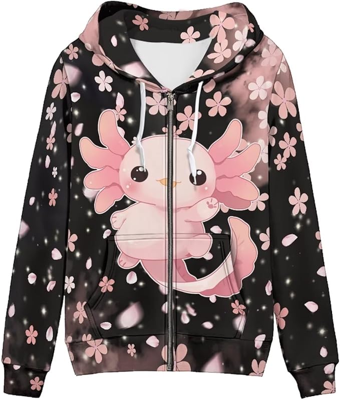 WELLFLYHOM Women Y2K Hoodie Zip Up Sweatshirt Vintage Jackets Hooded Cardigan