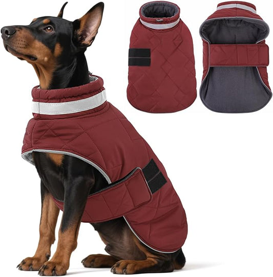 Dog Winter Coat Warm Padded Puppy Jacket Windproof Water Resistant Clothes for Small Medium Large Pets Christmas Sweater Outfit Vest(Red, L)