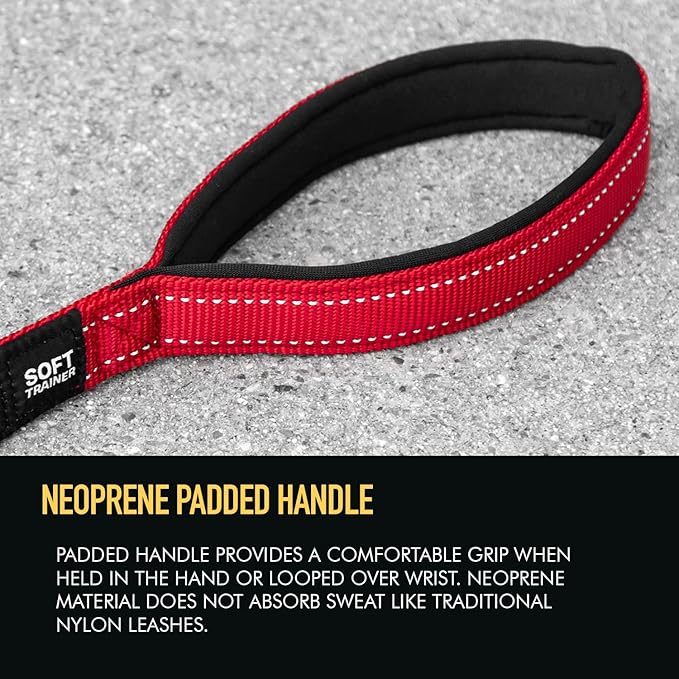 EzyDog Soft Trainer Dog Leash with Traffic Control Handle - Reflective Stitching for Nighttime Safety and Superior Strength and Comfortability for Training Small Dogs (Under 26 lbs) (72”, Red)